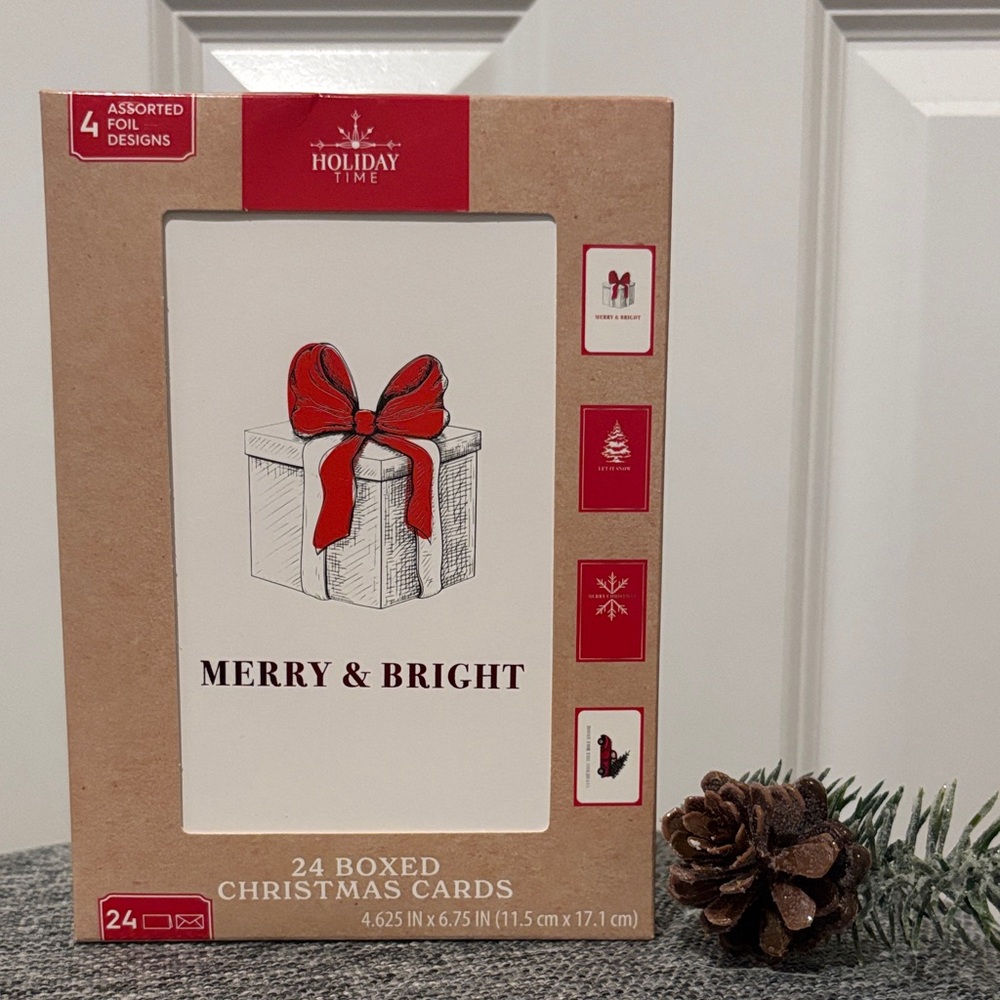 Holiday Time Festive 24 Boxed Christmas Cards - Red and White
